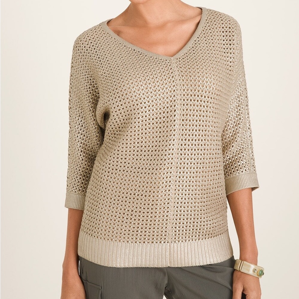 V-Neck Open-Stitch Pullover Sweater